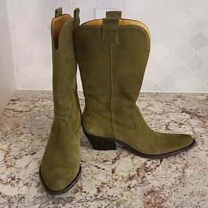 Sage Green Suede Western Cowboy Boots